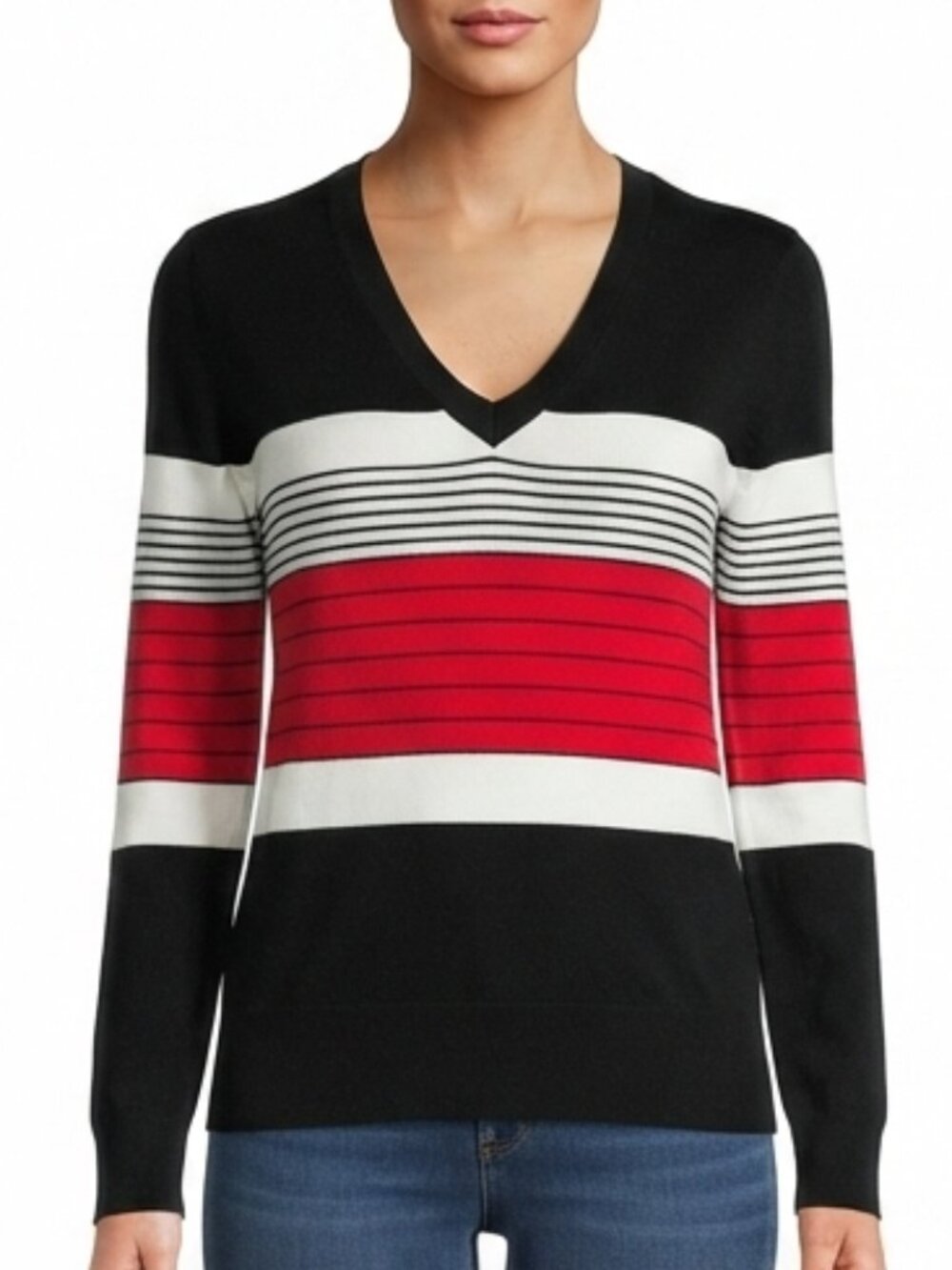 Jones New York Striped Knit Cotton Blend Boyfriend Sweater NEW Sz. Sm
